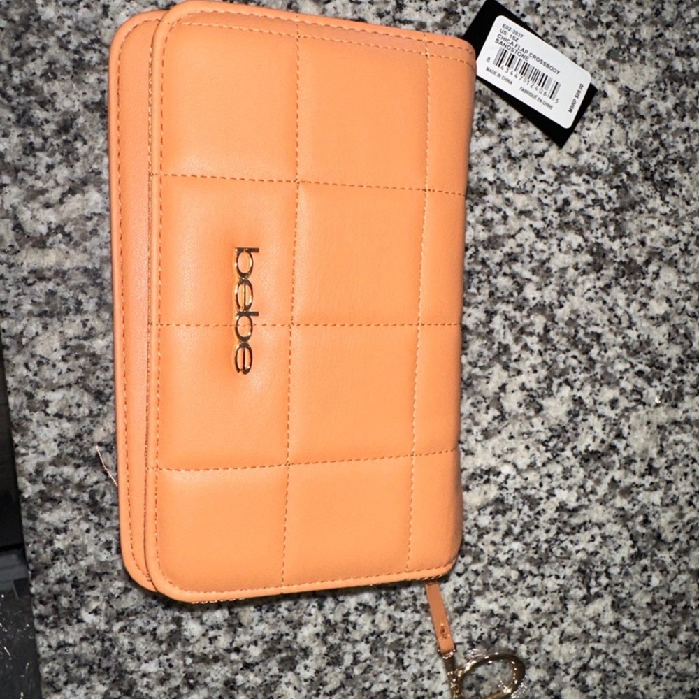 Bebe Orange Quilted Wallet with Geometric Pattern